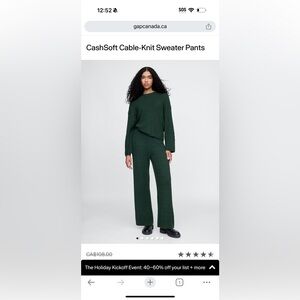 Gap Cashsoft Cable Knit Sweater Pants Sussex Green XL